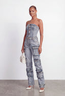 Kaiya Denim Strapless Utility Jumpsuit