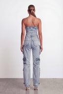 Kaiya Denim Strapless Utility Jumpsuit