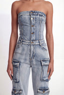 Kaiya Denim Strapless Utility Jumpsuit
