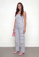 Oaklynn Strapless Denim Cargo Jumpsuit