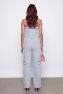 Oaklynn Strapless Denim Cargo Jumpsuit