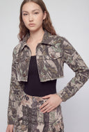 Camo Frayed Hem Denim Jacket