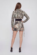 Camo Frayed Hem Denim Jacket