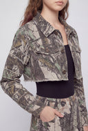 Camo Frayed Hem Denim Jacket