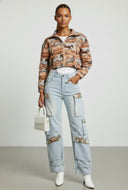 Dakota Jacquard Trim Wide-Leg Cargo Jeans