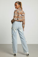 Dakota Jacquard Trim Wide-Leg Cargo Jeans