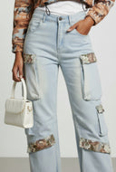 Dakota Jacquard Trim Wide-Leg Cargo Jeans