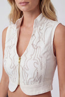 Western Embroidered Crop Denim Vest