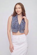Western Embroidered Crop Denim Vest
