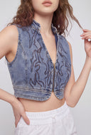 Western Embroidered Crop Denim Vest