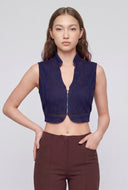Western Embroidered Crop Denim Vest