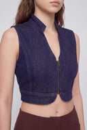 Western Embroidered Crop Denim Vest