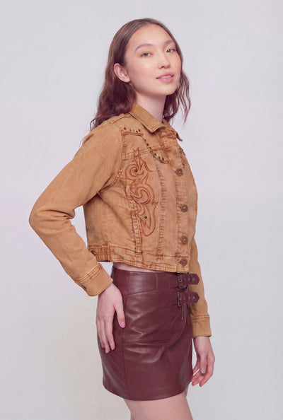 Western Embroidered Crop Denim Jacket