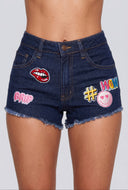 Kiss Patch Cut-Off Denim Shorts