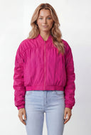 Maeve Ruched Zip Front Nylon Windbreaker Jacket