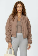 Maeve Ruched Zip Front Nylon Windbreaker Jacket