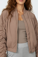 Maeve Ruched Zip Front Nylon Windbreaker Jacket