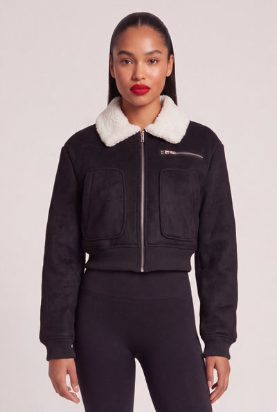 Faux Suede Bomber Jacket