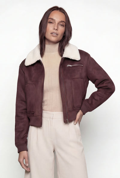Nancy Faux Suede Sherpa Lined Bomber Jacket