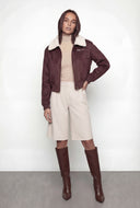 Nancy Faux Suede Sherpa Lined Bomber Jacket