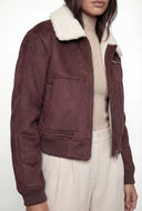 Nancy Faux Suede Sherpa Lined Bomber Jacket