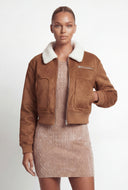 Nancy Faux Suede Sherpa Lined Bomber Jacket