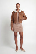 Nancy Faux Suede Sherpa Lined Bomber Jacket