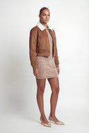 Nancy Faux Suede Sherpa Lined Bomber Jacket