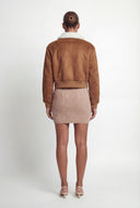 Nancy Faux Suede Sherpa Lined Bomber Jacket