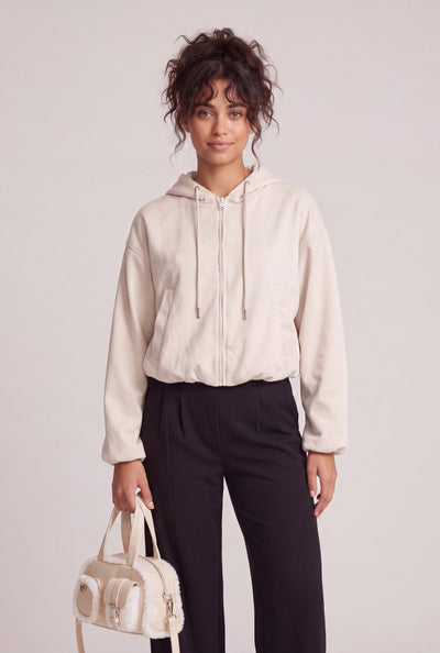 Faux Suede Hooded Bubble Jacket