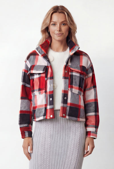 Thalia Plaid Sherpa Lined Cropped Shacket