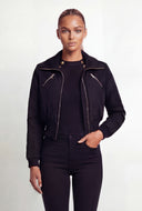 Zip Front Collar Crop Bomber Jacket