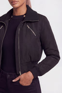 Zip Front Collar Crop Bomber Jacket