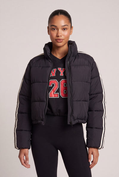 Side Stripe Crop Puffer Jacket