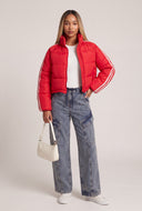Side Stripe Crop Puffer Jacket