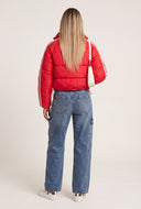 Side Stripe Crop Puffer Jacket