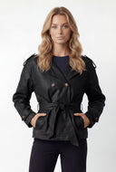 Faux Leather Crop Trench Coat