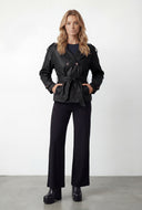 Faux Leather Crop Trench Coat