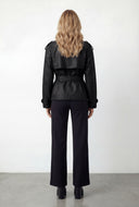 Faux Leather Crop Trench Coat