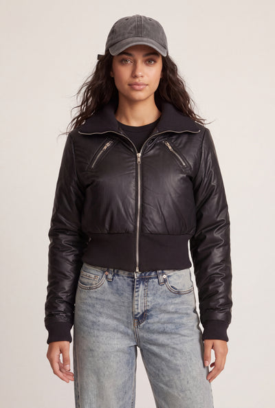 Vegan Leather Crop Bomber Jacket