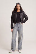 Vegan Leather Crop Bomber Jacket