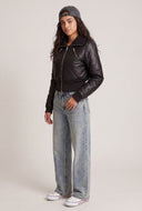 Vegan Leather Crop Bomber Jacket