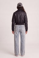 Vegan Leather Crop Bomber Jacket