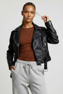 Zaria Faux Leather Cropped Moto Jacket