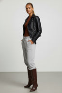 Zaria Faux Leather Cropped Moto Jacket