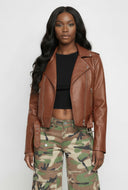 Zaria Faux Leather Cropped Moto Jacket