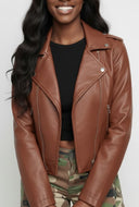 Zaria Faux Leather Cropped Moto Jacket