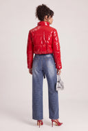 Vegan Leather Crop Puffer Jacket