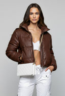 Reign Cropped Faux Leather Puffer Jacket
