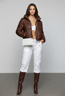 Reign Cropped Faux Leather Puffer Jacket